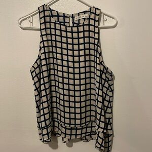 Abercrombie & Fitch sleeveless flared blouse. Navy blue plaid print. Size L.